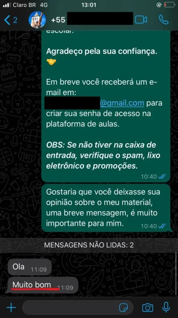 Depoimento 3 no WhatsApp