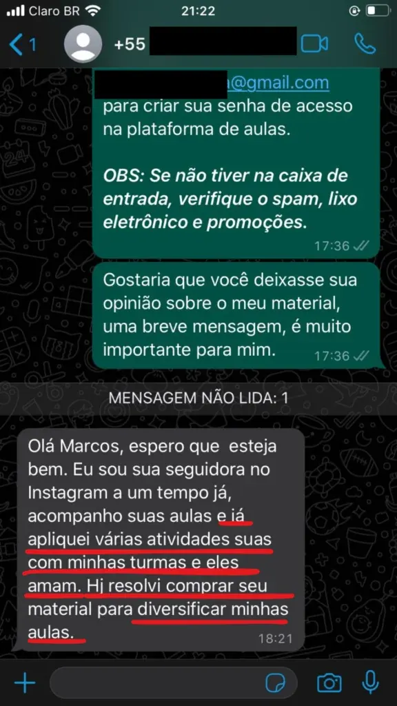 Depoimento 1 no WhatsApp